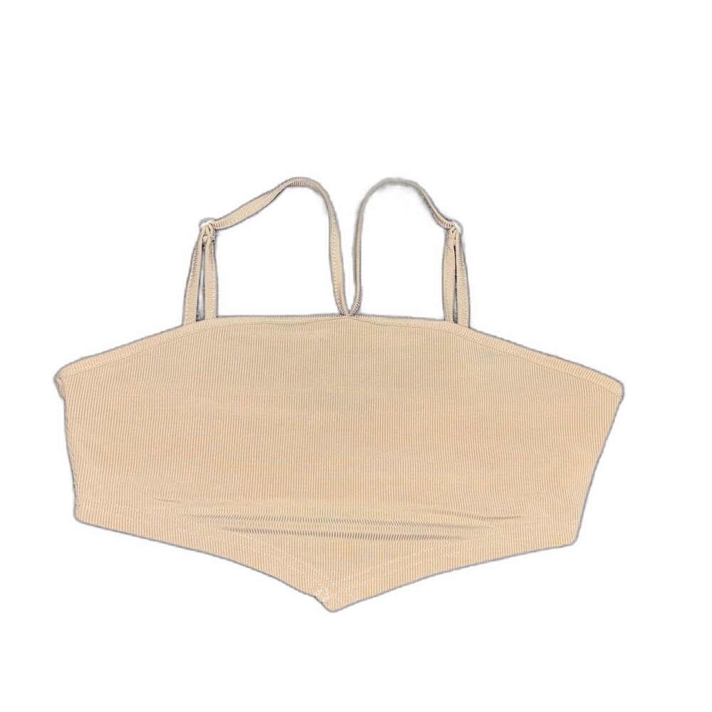 SHEIN Beige Ribbed Open Back Halter Crop Top Small